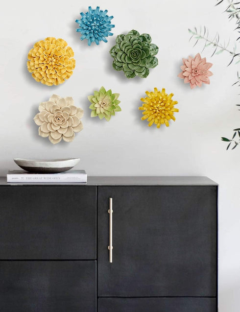 SEINHIJO Ceramic Flower Wall Decor 3D Wall Art Sculpture Modern Arts Gifts Yellow 5.1inch...