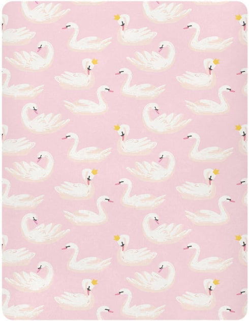 Fitted Crib Sheets Pink Cute Swan Animals Stretchy Portable Playard Sheets for Baby Toddler, Breathable Soft Mini Crib Mattress 39 x 27 in for Boy...