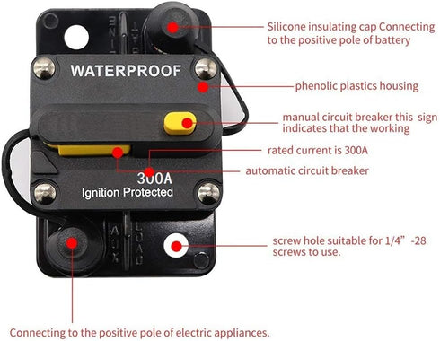 300Amp Circuit Breaker 30A-300A with Manual Reset Switch Waterproof Fuse Holder Inline Fuse Breaker for Trolling Motor Auto Car Marine Boat Bike S...