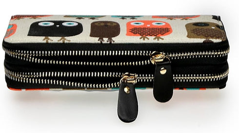 LATH.PIN Women Zipper Wallet Owl Wallet Purse Canvas Phone Card Holder with Coin Pocket and Strap...