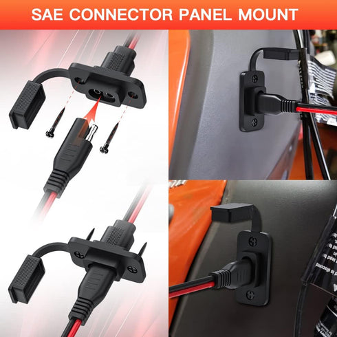 ELECTOP Rectangular SAE Connector Power Socket Sidewall Port, Weatherproof SAE Quick Connector Solar Panel Flush Mount SAE Plug Adapter, 12AWG SAE...