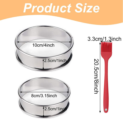 10Pack English Muffin Rings, 4 Inch Stainless Steel Double Rolled Tart Rings Cooking Rings Crumpet Rings, Round Pastry Pastry Ring Mold for Baking...