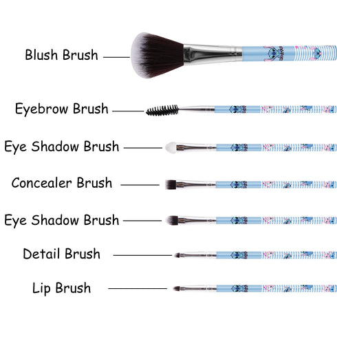 7 Pcs Stitch Makeup Brushes Set with Travel Cosmetic Bag Cartoon Cosmetic Eyelash Eyeshadow Brush for Her (7 Pcs/with makeup bag)...