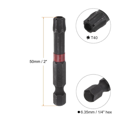 2pcs T40 Impact Rated Torx Bit 1/4" Hex Shank 2" Length Magnetic Security Star Screwdriver Power Tool...