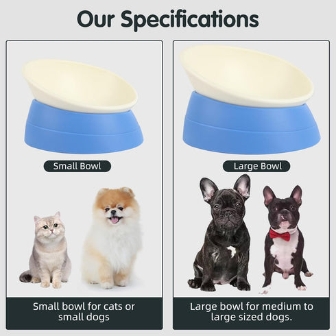 Bulldog Bowl Anti-Slip Dog Cat Dish Detachable Rubber Dog Bowl Pet Sterile Tilted Pet Feeder Slope Base (Blue, 2 Cup (Small/Medium Dog))...