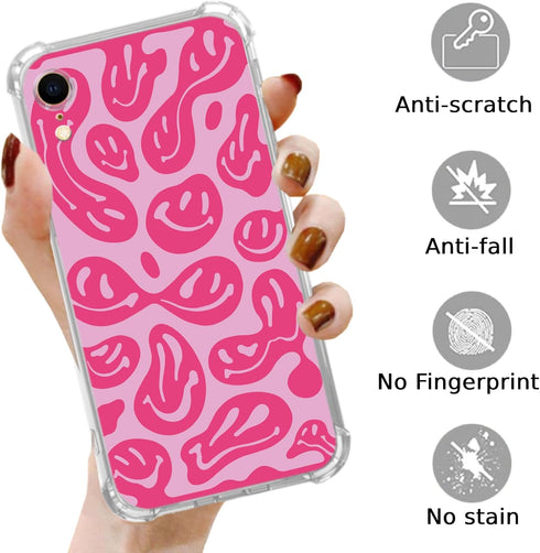 Pink Melting Smile Face Case Compatible with iPhone XR, Aesthetic Trippy Smiling Face Case for iPhone XR for Teens Men and Women, Cool Trendy TPU ...