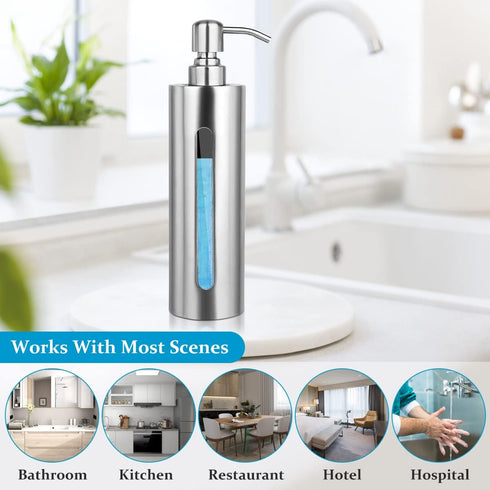 BabyElf Hand Soap Pump Dispenser for Bathroom, Stainless Steel Dish Soap Dispenser for Kitchen, Skinny Premium Rustproof Decorative Liquid Pump Bo...
