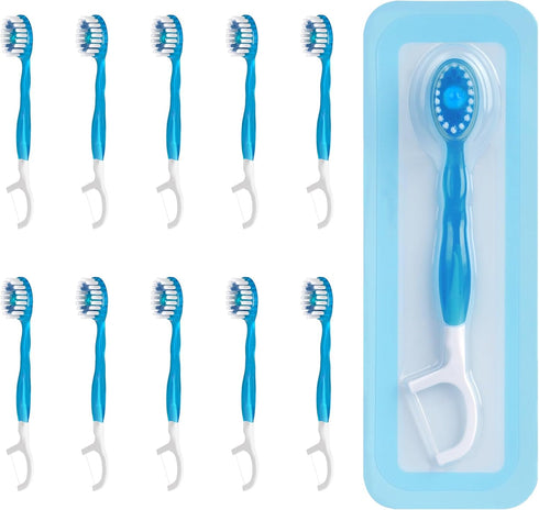 Disposable Mini Travel Toothbrushes, 5-in-1 Pre-Pasted Mini-Brush+Floss+Pick+Tongue Scraper, Prepasted On The Go Toothbrush for Travel, Portable T...