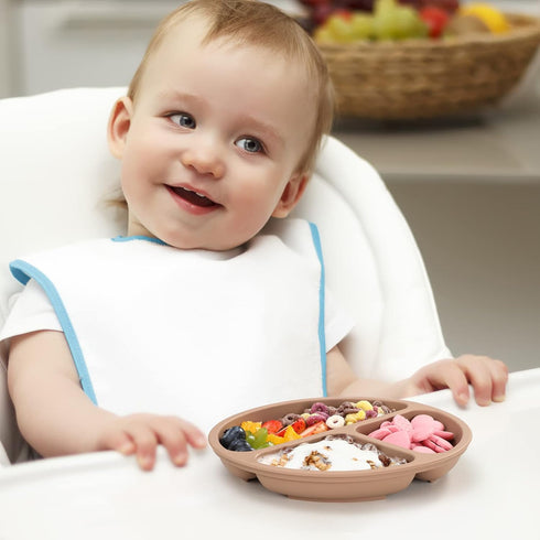 VITEVER Suction Plate with Lid for Toddler, Baby & Kid, 100% Food-Grade Silicone, Divided Design, Microwave & Dishwasher Safe - Natural...