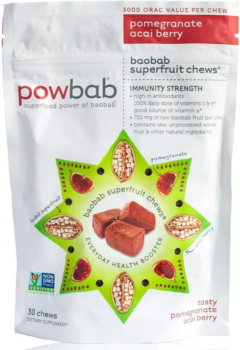Baobab Superfruit Chews - 750mg Raw Baobab Powder Organic. Immune Superfood Supplement, 100% Antioxidants for Cold Season Vitamin C. Acai Berry Po...