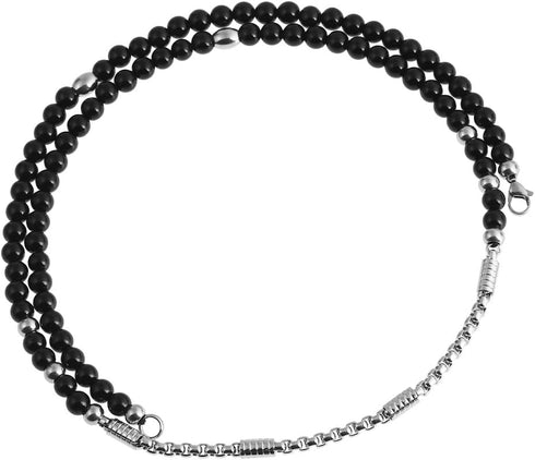 BLEUM CADE Men's Cool 316L Stainless Steel 1% er Pendant Necklace,Black Natural Agate Stone Chain 28"...