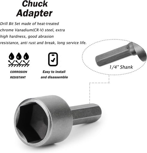 9pcs Nut Driver Drill Bit Set Impact Ready Socket Bit Chuck Adapter 1/4" Hex Shank 5-13mm Metric Socket Strong Sleeve Wrench Screw Power Drill Ada...