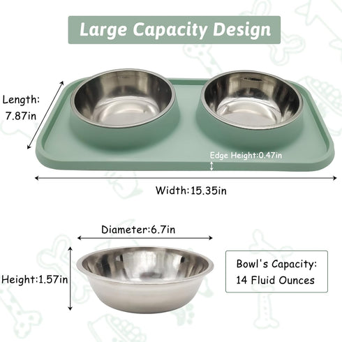 BNOSDM Double Dog Food Bowls Stainless Steel Dog Food and Water Bowls with Non-Spill Plastic Mat Pet Cat Feeder Bowl Set for Puppy Cats Kitten Sma...