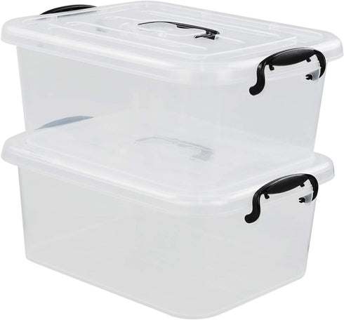Readsky 8 Quart Lidded Storage Bins Plastic Storage Containers, Clear and Black, 2 Packs...