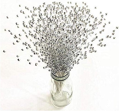 100PCS 4MM Bridal Wedding Pearl Bouquet Party ABS Pearls String Pearls Sticks Decor Christmas Party DIY Home Party Wedding Table Centerpiece (Silv...