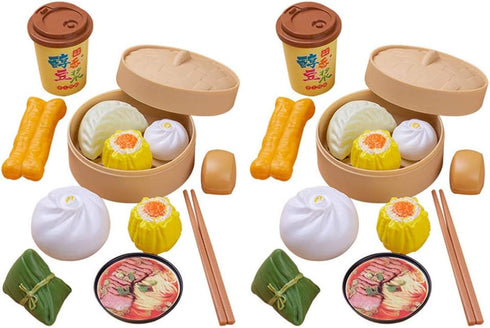 2 Sets Kids Pretend Play Toy Kitchen Cooking Toy Steamed Toy Food Chinese Breakfast Food Play Set Dollhouse Furniture (26Pcs)...