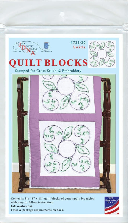 Jack Dempsey Needle Art Swirls 18" Quilt Blocks......