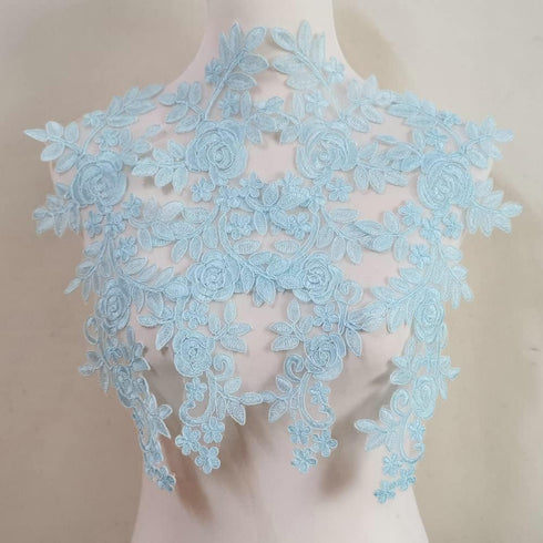 Embroidered Car Bone Lace Paste Flower Wedding Dress Evening Dress Children's Headdress Cuffs DIY Accessories Lace Fabric Accessories (Sky Blue)...