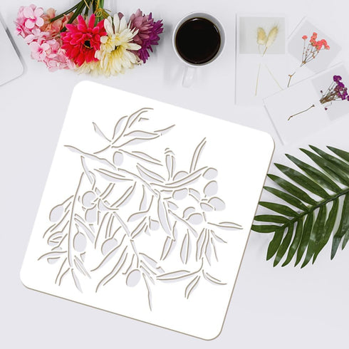 FINGERINSPIRE Olive Tree Branch Stencil for Painting 11.8x11.8 inch Reusable Olive Tree Pattern Drawing Template Plastic PET Tree Branches Paintin...