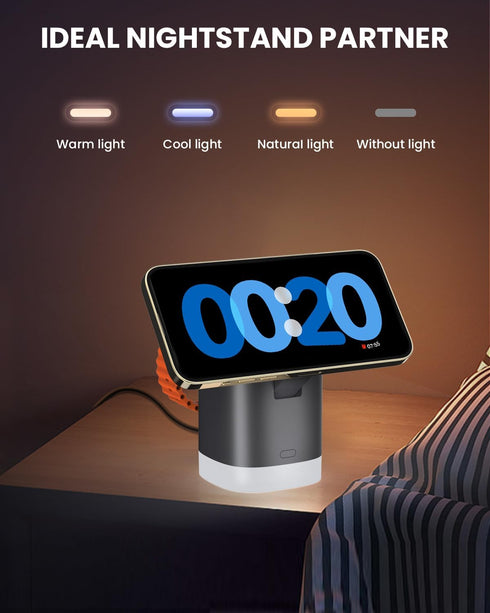 JoyGeek 3-in-1 Charger Stand for Magsafe: Foldable Wireless Charging Station with Night Lights - Magnetic Charger Dock for iPhone 15/14/13/12 Pro/...