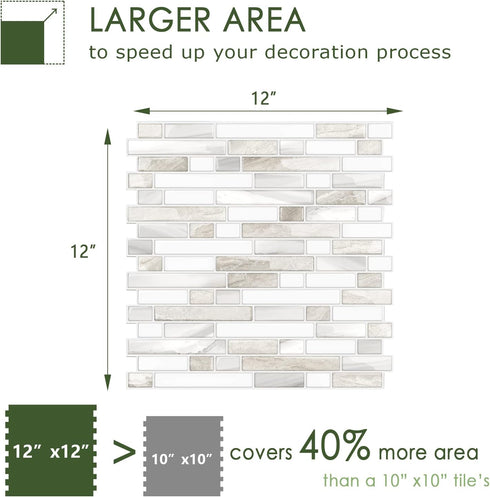 STICKGOO Thicker Design Peel and Stick Tile Backsplash, 12”×12”Stick on Backsplash for Kitchen, Self Adhesive Tile for Kitchen Backsplash and Bath...