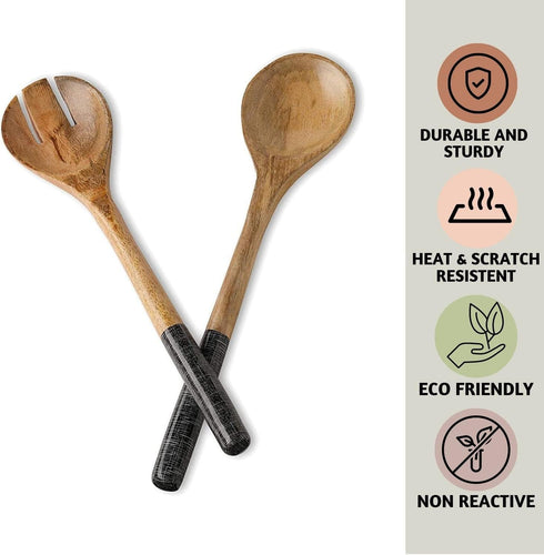 Folkulture Salad Servers or Salad Tongs, Wooden Utensils for Serving Salad, 12-inch Spoon and Fork Set, Mango Wood, Black Servers...