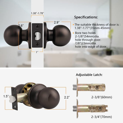 Probrico Ball Passage Door Knobs Door Lock Without Key in Oil Rubbed Bronze...