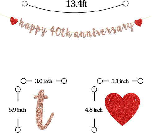 Rose Gold Happy 40th Anniversary Banner - for 40th Wedding Anniversary/Forty AF Party / 40th Birthday Party Decorations...