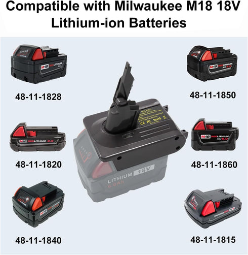 V7 Battery Adapter Replacement for Dyson V7 Battery, Convert to Milwaukee M18 18V Battery to DysonV7 Absolute, Animal, Fluffy, Motorhead, HEPA, Ca...