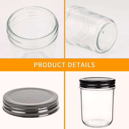 QAPPDA 6oz Glass Jars With Lids,Small Mason Jars Wide Mouth,Mini Canning Jars With Black Lids,Kitchen Storage Jars For Honey,Jam,Jelly,Baby Foods,...