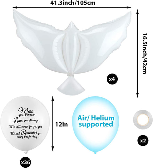 Skylety 36 Pieces Memorial Balloons to Release in Sky Memory Peace Dove Balloons Helium for Funeral, Condolence, Funeral, Anniversary, Memorial Se...