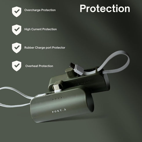 Brush Green Mini Portable Charger 5000mAh, Fast Charging Dual Type-C/iPhone Power Bank with Kickstand, On-The-Go Power Bank Essential for iPhone, ...
