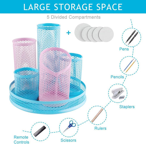 Rotating Pen Holder, Spinning Pencil Holder Desk Organizers, 5 Removable Tube Mesh Pen Pot Storage Caddy Stationery Sorter for Office School Suppl...