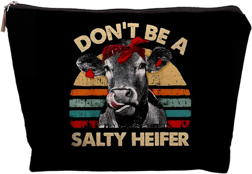Cow Gifts, Cow Makeup Bag, Cow Gifts for Cow Lovers, Cow Stuff, Don't Be a Salty Heifer Vintage Makeup Bag, Cow Print Stuff...
