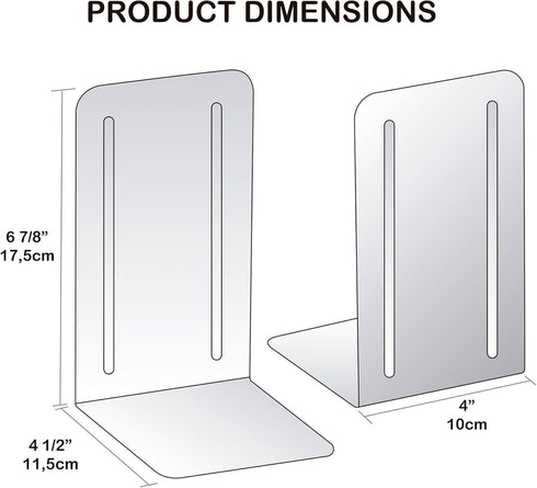 Acrimet Metal Bookends, Non-Skid Book Stand for Shelves, Heavy Duty Book Stopper, 6-7/8" H x 4" W x 4-1/2“ D, (White Bookend with Gold Design), 1 ...