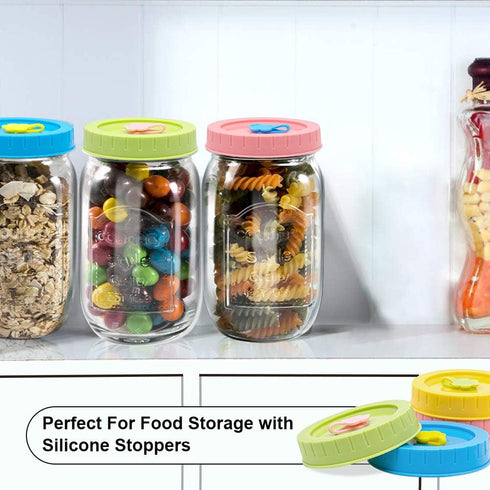 Regular Mouth Mason Jar Lids with Straw Hole/Stoppers/Silicone Rings/Cleaning Brush, Rust-proof, BPA Free Plastic Canning Lids, Great for Drinking...