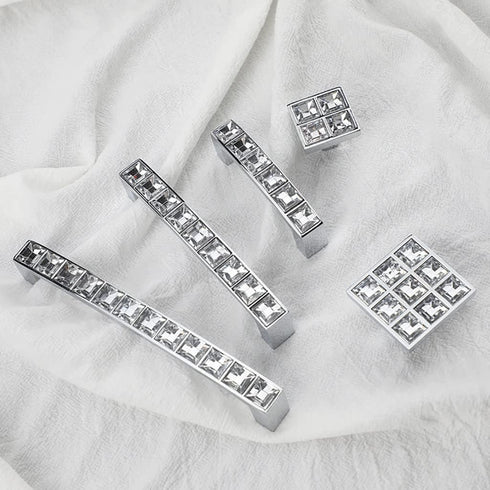 6Pcs U Shape Crystal Glass Drawer Pulls Knobs Handles,Modern Decorated Shiny Cabinet Konbs Zinc Alloy Pulls, for Cupboard Wardrobe Dresser Doors (...