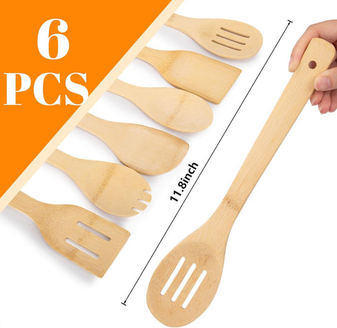 6PCS Bamboo Kitchen Utensils, Bamboo Spatula Spoons Bamboo Cooking Utensils Set for Home Kitchen Housewarming Holiday Gift...