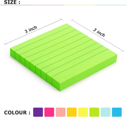 8 Pads Lined Sticky Notes 3x3 Sticky Notes with Lines Self-Stick Note Pads 8 Bright Multi Colors, 85 Sheets/Pad...