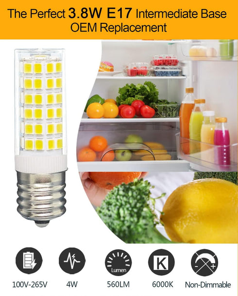 KEI d28k 4w kel2812 Freezer Bulb kei d28m kel 2815 ac100-265v 3.8w Refrigerator Light Bulb 5304517886 Replacement E17 Intermediate Base Fridge LED...