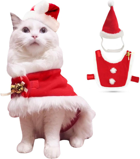 2 Pieces Pet Christmas Clothes Suit, Adjustable Cat Xmas Outfit Accessory, Dog and Cat Clothes for Christmas-Red...
