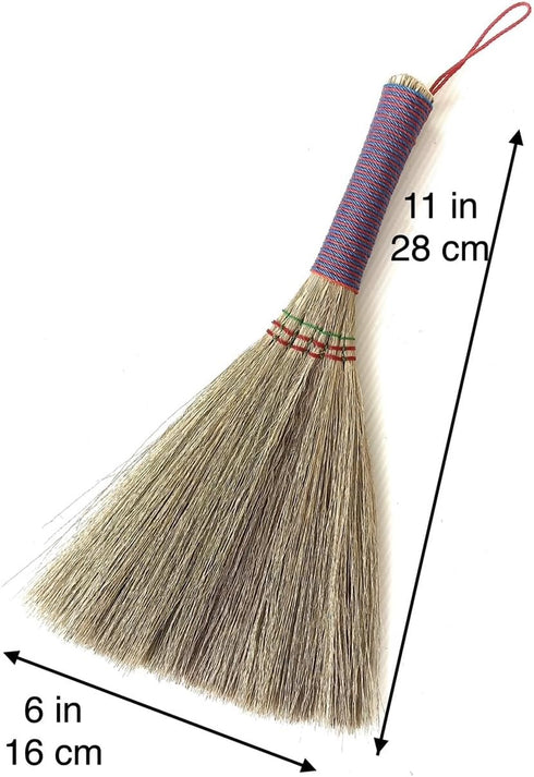 Handmade Bamboo Grass Broom with Nylon Thread Handle - Angled Bristles for Sweeping Debris & Dust - Perfect for Carpet, Cobwebs & Dusting - Compac...