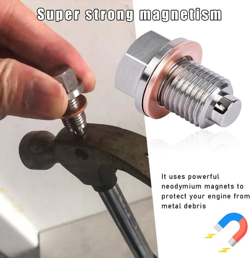 M12×1.75 Magnetic Oil Drain Plug, Stainless Steel Sump Drain Nut Bolt with Copper Washer Gaskets, Leakproof Engine Oil Drain Plug Replacement for ...