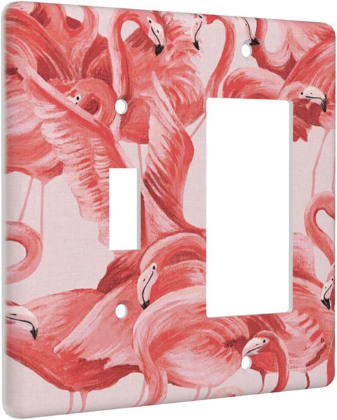 Pink Flamingo Decorative Wall Plates Combination 2 Gang Wall Plate 1 Toggle 1 Rocker Switch Plate for Home Bathroom Bedroom, 4.5 x 4.5 Inch...