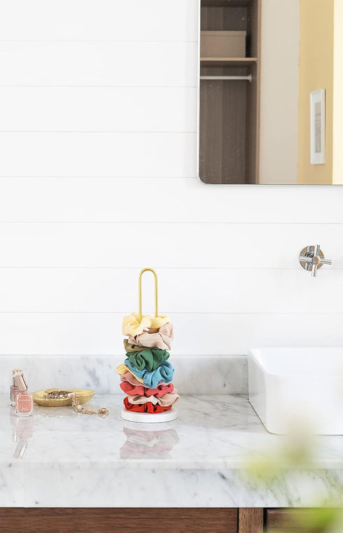 Mkono Scrunchies Holder Stand Hair Accessories Organizer Gold White Metal Scrunchies Tower Hold 25 - 35 Scrunchies Modern Vertical Hair Tie Organi...