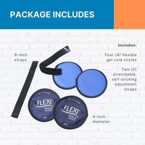 FlexiKold Gel Ice Pack Circles w/Straps (4 Pack) - Small Ice Packs, Reusable Ice Pack for Injuries, Ice Packs Reusable, Breastfeeding, Wisdom Teet...