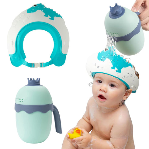 FUNUPUP Baby Shower Cap for Kids with Bath Rinse Cup, Adjustable Toddler Hair Washing Shield Hat Baby Bath Visor Shampoo Hat for Toddlers 6M-9T?Di...