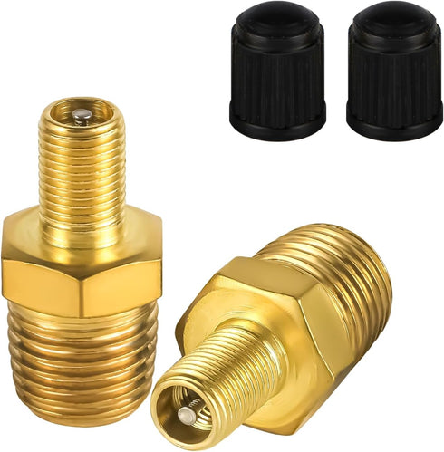 2pcs Brass Air Inflator Adapter, 1/4" NPT (M) to Standard Valve for Schrader (M) Tire Inflator Connector for Auto Tyre Valve Adapter for Presta Ai...