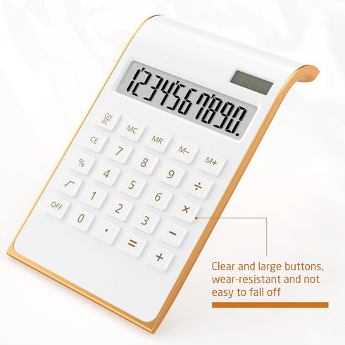 Calculators, Desktop Calculator with Large LCD Display, 10 Digits Solar Power Basic Office Calculator, Gold Office Desk Supplies and Accessories...