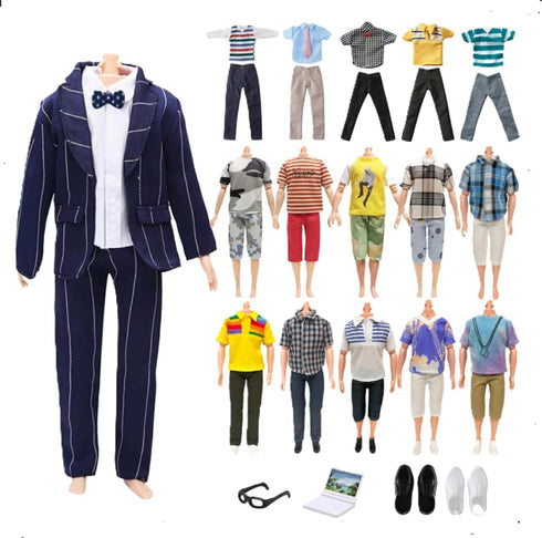 11.5 Inch Ken Doll Clothes and Accessories Doll Outfit for 12 Inch Ken Boy Doll,Including 1 Suit,1 Shirt, Random 4 Tops,Random 4 Pants,1 Pair of G...